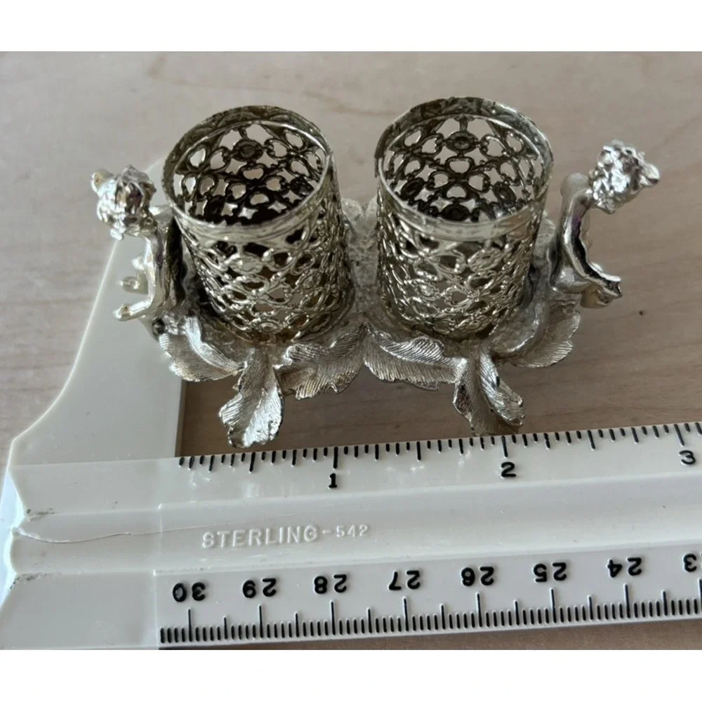 Vtg Sam Fink Lipstick Holder Hollywood Regency Double Cherub Silvertone Filigree